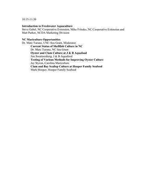 2010 NC Aquaculture Development Conference - NCAquaculture.org