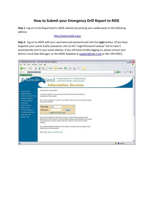 How to Submit your Emergency Drill Report to RIDE - eRIDE Login