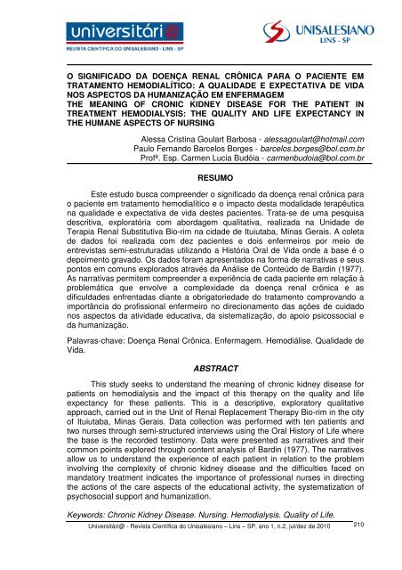 O Significado da doenÃ§a renal crÃ´nica para o ... - unisalesiano