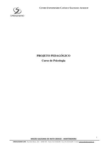 PROJETO PEDAGÃGICO Curso de Psicologia - unisalesiano