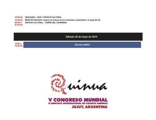 Programa Actividades Congreso Mundial de la Quinua - Jujuy, Argentina