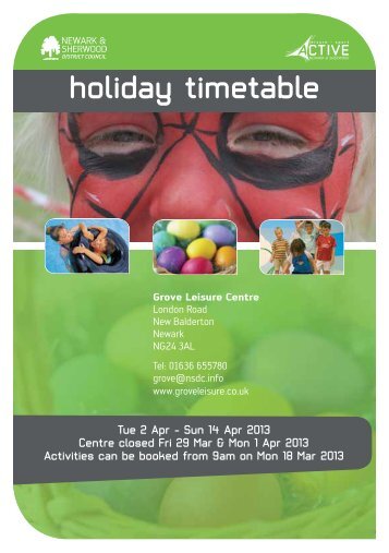 holiday timetable - Newark and Sherwood District Council