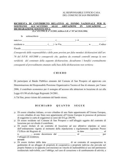 Modello Di Domanda Del Contributo Comune Di San Prospero