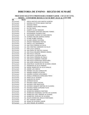 DIRETORIA DE ENSINO – REGIÃO DE SUMARÉ