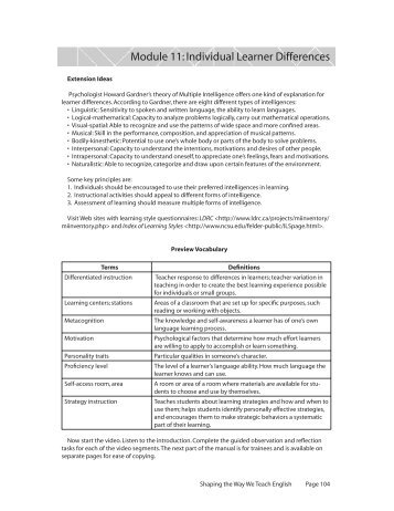 Module 11: Individual Learner Differences - EFL Classroom 2.0