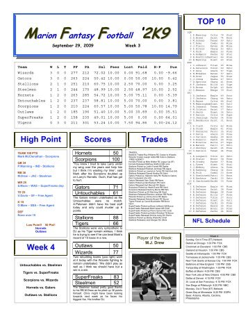 2K9 No 03 Newsletter - Marion Fantasy Football