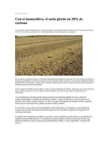 Con el monocultivo, el suelo pierde un 30% de carbono - desarrollo ...