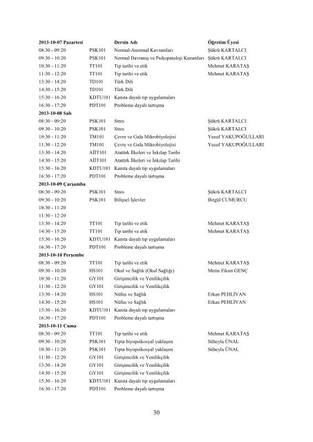 tc inÃ¶nÃ¼Ã¼niversitesi tÄ±p fakÃ¼ltesi 2013-2014 eÄitim ve Ã¶Äretim yÄ±lÄ± ...