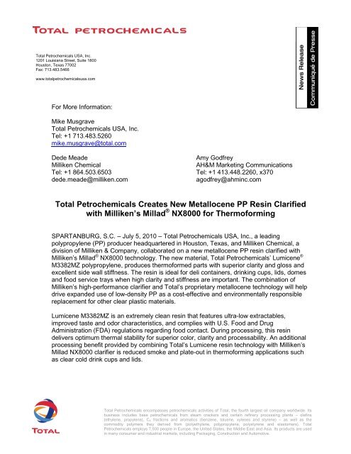 News Release - Total Petrochemicals USA