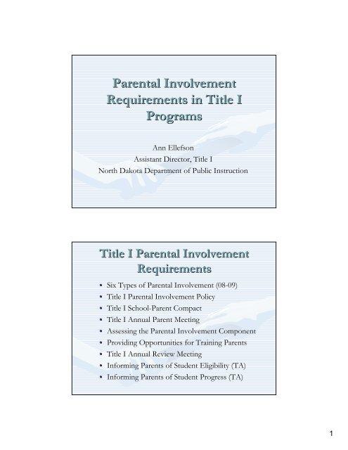 Parental Involvement Requirements in Title I Programs Presentation