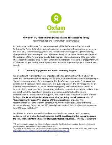 Review of IFC Performance Standards and ... - Oxfam Australia