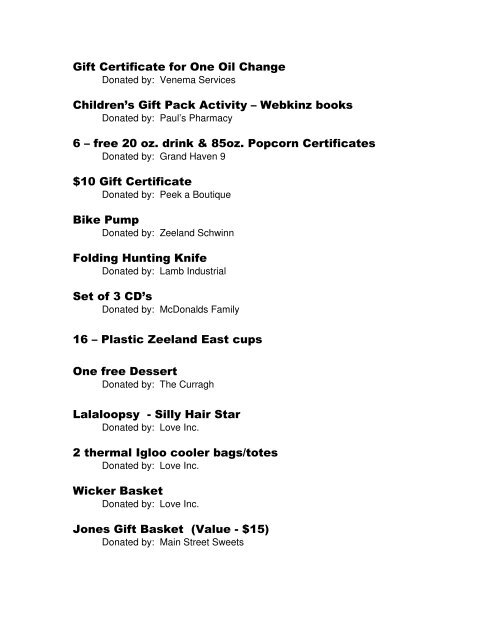 to view the 2012 Auction booklet - Borculo Christian School