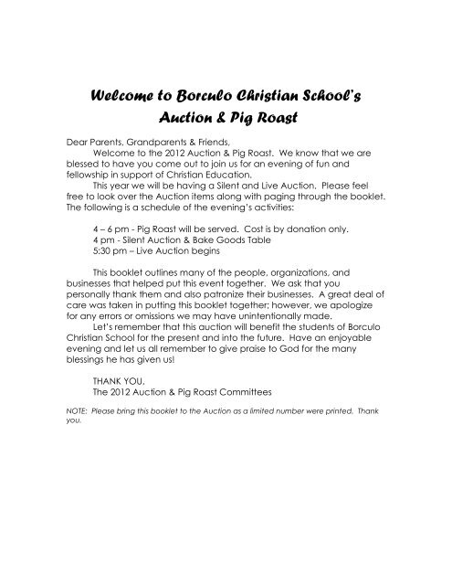 to view the 2012 Auction booklet - Borculo Christian School