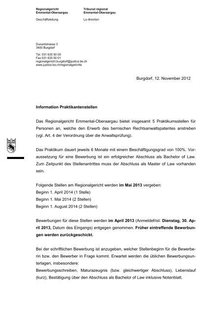 Information Praktikantenstellen RG EO