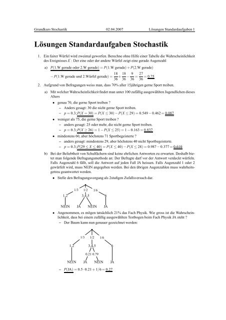 Lösungen Standardaufgaben Stochastik - Mathematik