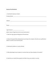 Business Plan Worksheet 1. Describe the business ... - Donna Partow