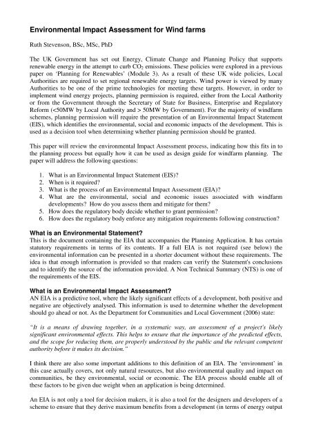 Environmental Impact Assessment for Wind farms