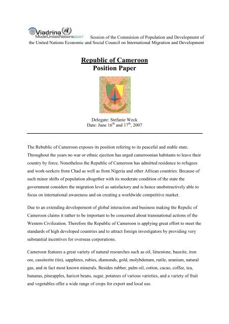 Republic of Cameroon Position Paper - ViaMUN