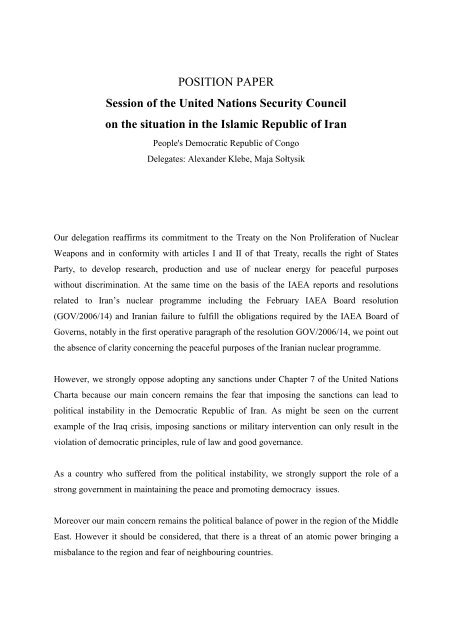 POSITION PAPER Session of the United Nations Security ... - ViaMUN