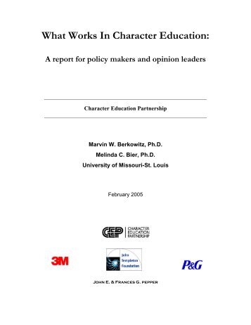 What works in character education: A report for policy makers and