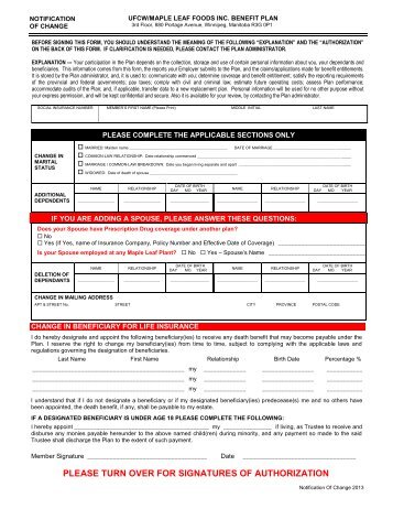 Notification of Change Form - UFCW, Local 832