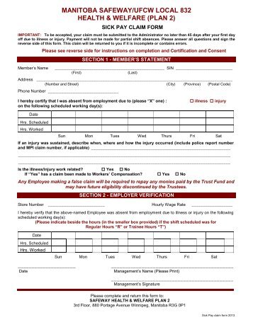 Sick Benefit Form - UFCW, Local 832