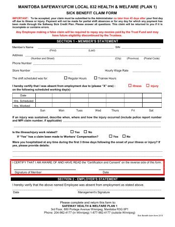 Sick Benefit Form - UFCW, Local 832