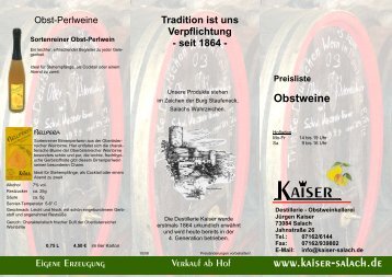 Preisliste Obstweine Eigene Erzeugung Verkauf ab Hof www.kaiser ...