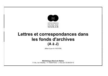 Tableau lettres A-J - MÃ©diathÃ¨que Musicale Mahler