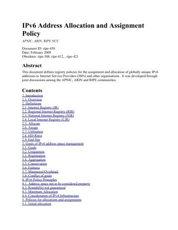 IPv6 Address Allocation and Assignment Policy - RIPE NCC