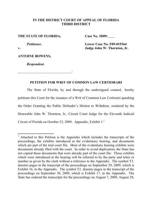 State's Petition for Writ of Common Law Certiorari - Miami Dade