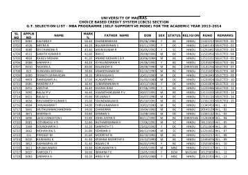 Selected List & Waiting List - M.B.A Degree (Self Suportive)