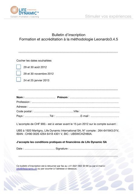 Bulletin d'inscription Formation et accrÃ©ditation Ã la ... - leonardo 345