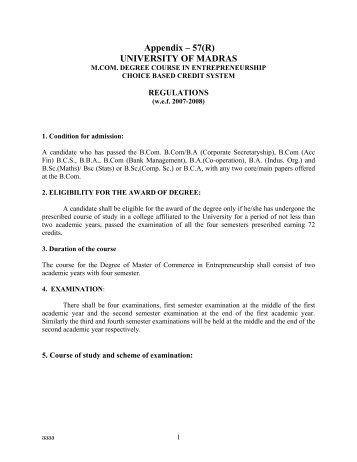 M.Com.(ENTREPRENEURSHIP) - University of Madras