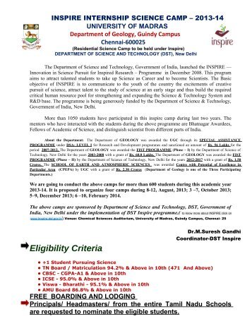 Eligibility Criteria - University of Madras