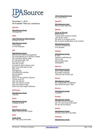 November 1 2012 All Available Titles By Composer Ipa Source
