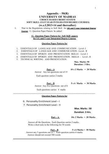 Appendix â 50(R) UNIVERSITY OF MADRAS (w.e.f.2013-14 and ...