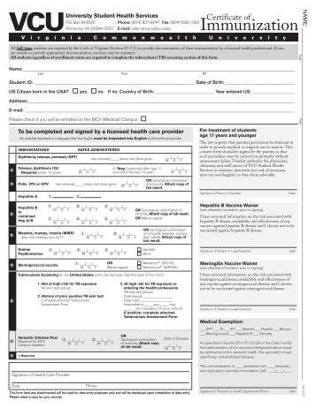 Certificate of Immunization form - Global Education Office