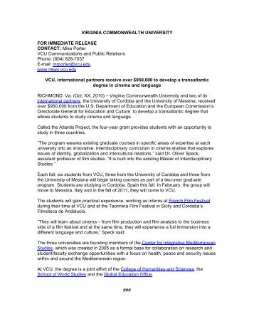 Press Release - Global Education Office - Virginia Commonwealth ...