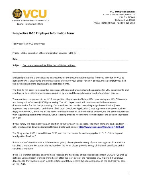 Prospective H-1B Employee Information Form - Global Education ...