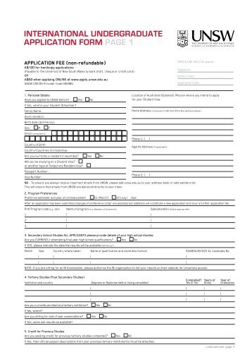 international undergraduate application form page 1 - UNSW ...