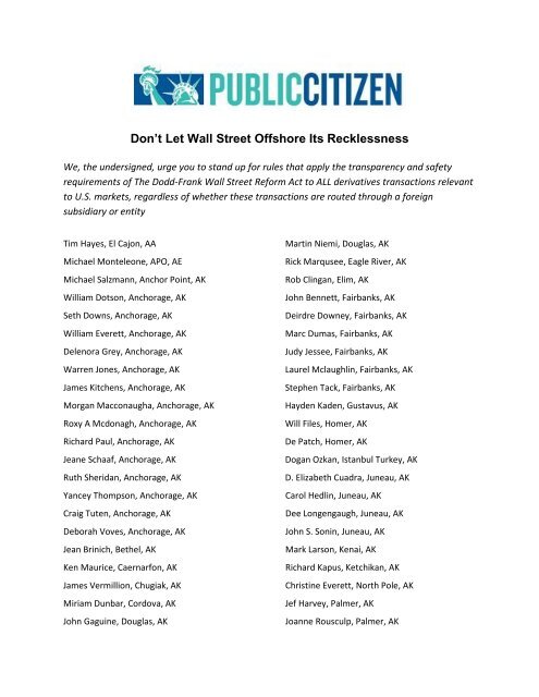 View or download Public Citizen Petition - Americans for Financial ...