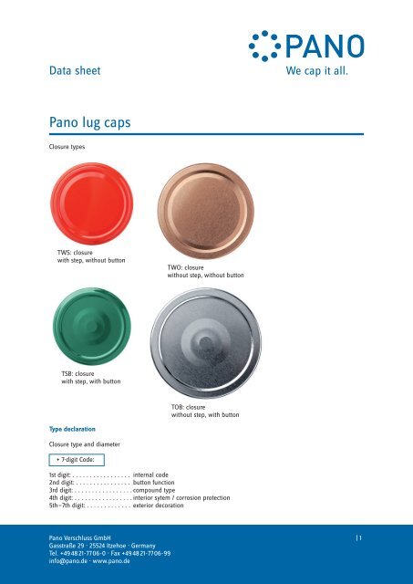 Data sheet Pano lug caps - Pano GmbH