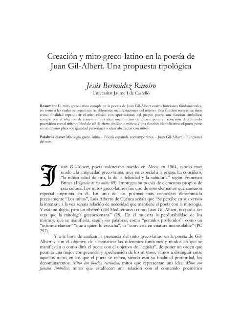 CreaciÃ³n y mito greco-latino en la poesÃ­a de Juan Gil-Albert. Una ...