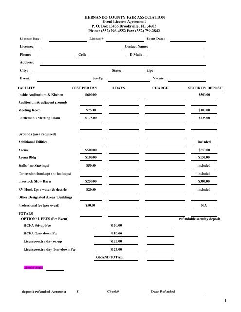 Rental License Agreement - Hernando County Fair and Youth ...