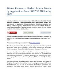  Silicon Photonics Market by Applications (Telecommunication, Datacom) Grow $410.78 Million by 2020