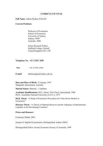 CURRICULUM VITAE - University of Sydney