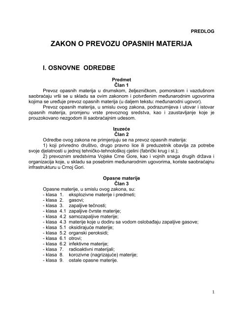 ZAKON O PREVOZU OPASNIH MATERIJA