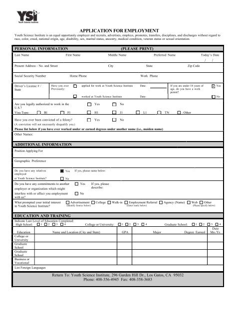 pdf of job application form youth science institute
