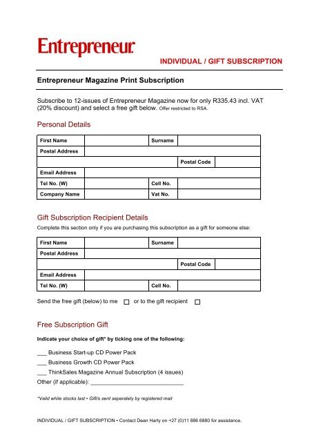 Entrepreneur Magazine Print Subscription